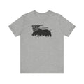 Gray T-Shirt with Distressed American Flag and Iconic Bear Silhouette