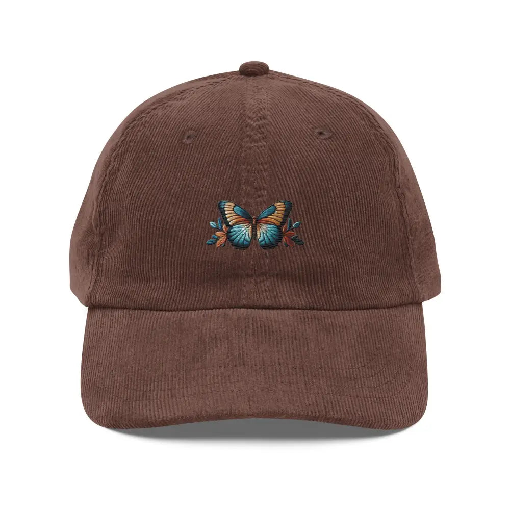 Butterfly embroidered vintage corduroy baseball cap with floral design
