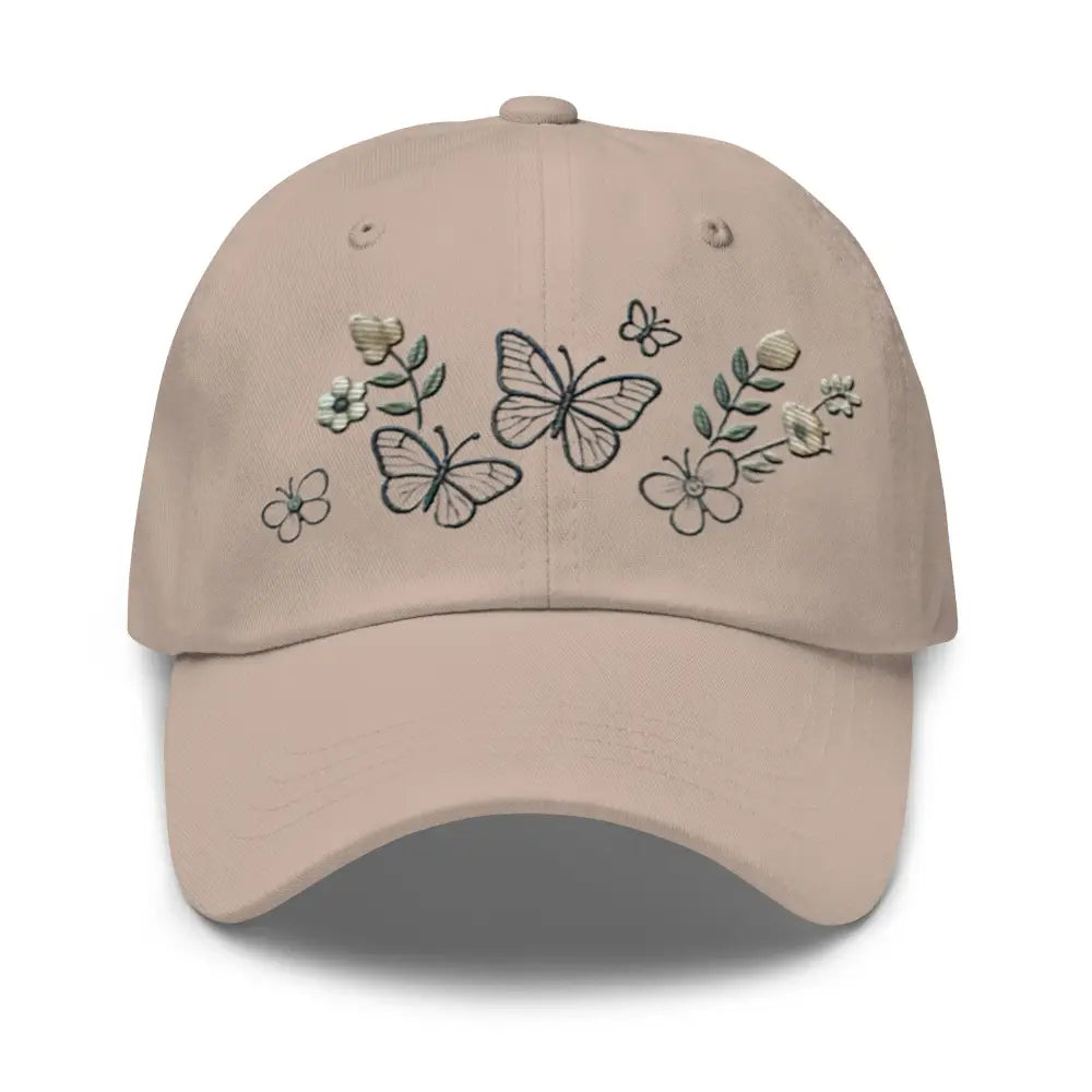 Beautiful embroidered butterfly flowers dad hat with adjustable strap