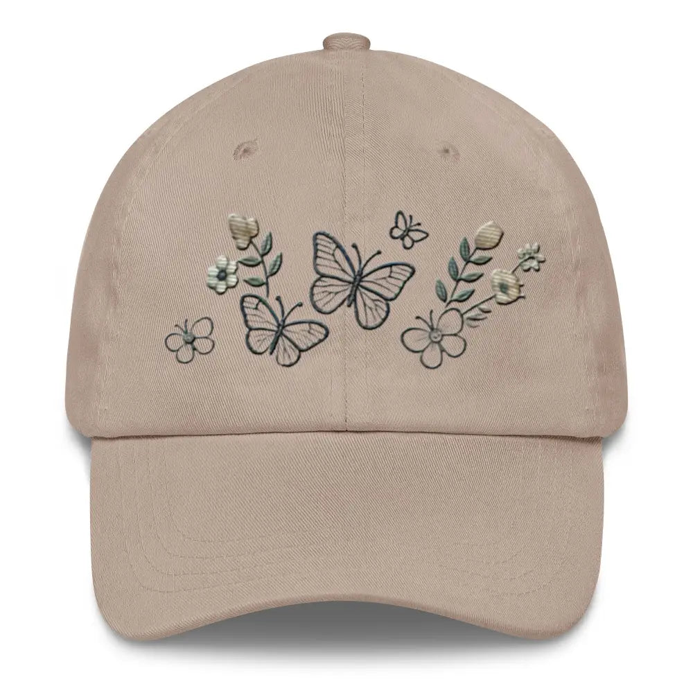 Beautiful embroidered butterfly flowers dad hat with adjustable strap