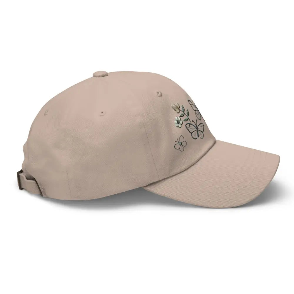 Beautiful embroidered butterfly flowers dad hat with adjustable strap