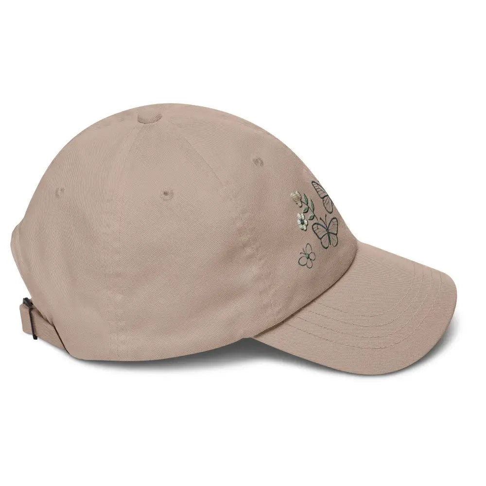Beautiful embroidered butterfly flowers dad hat with adjustable strap