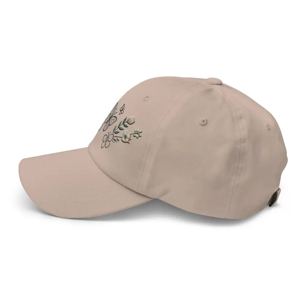 Light pink beautiful embroidered butterfly flowers dad hat