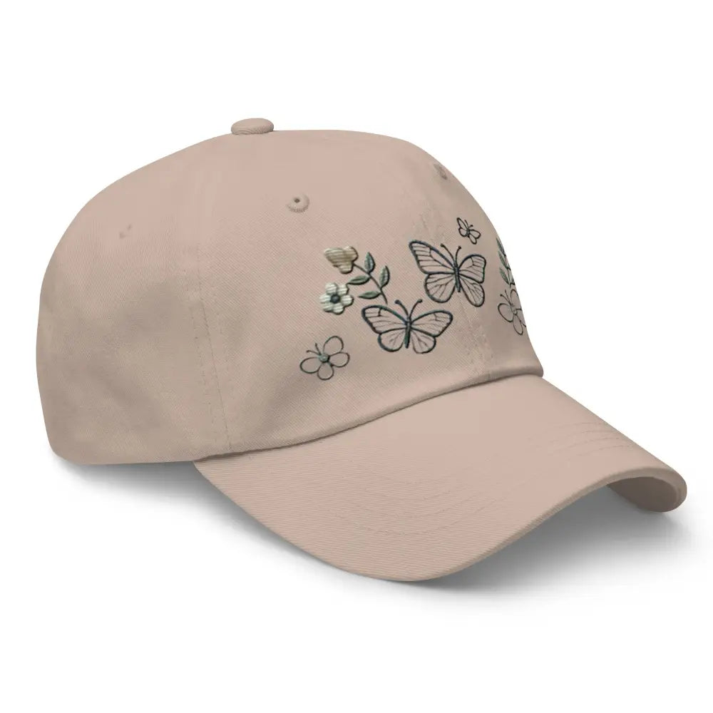 Beautiful embroidered butterfly flowers dad hat with adjustable strap