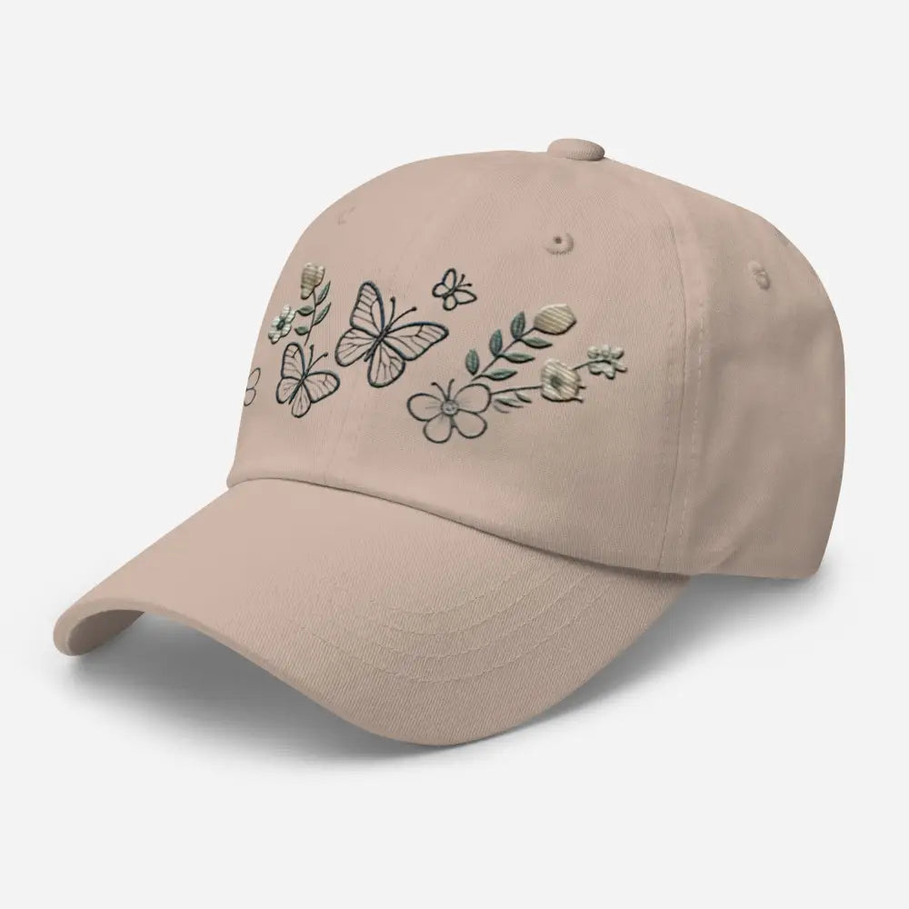 Beautiful embroidered butterfly flowers dad hat with adjustable strap