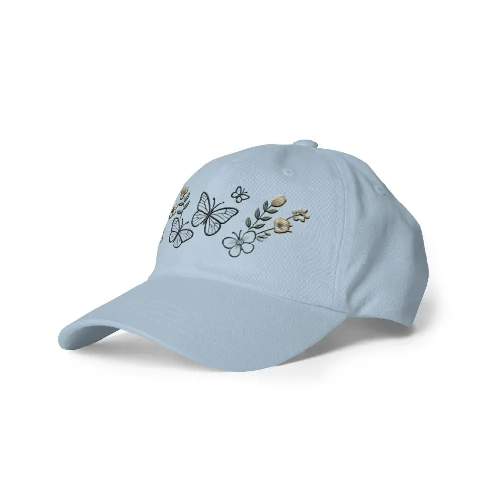 Beautiful embroidered butterfly flowers dad hat with adjustable strap