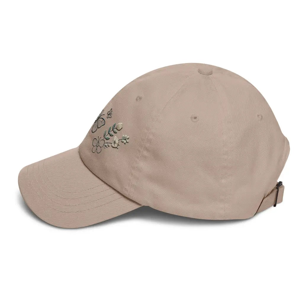 Beautiful embroidered butterfly flowers dad hat with adjustable strap