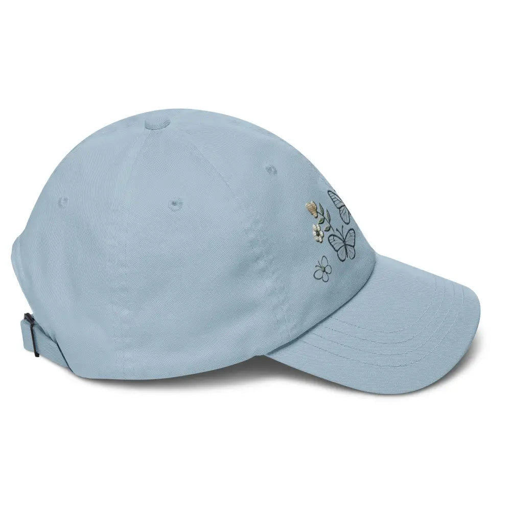 Beautiful embroidered butterfly flowers dad hat with adjustable strap