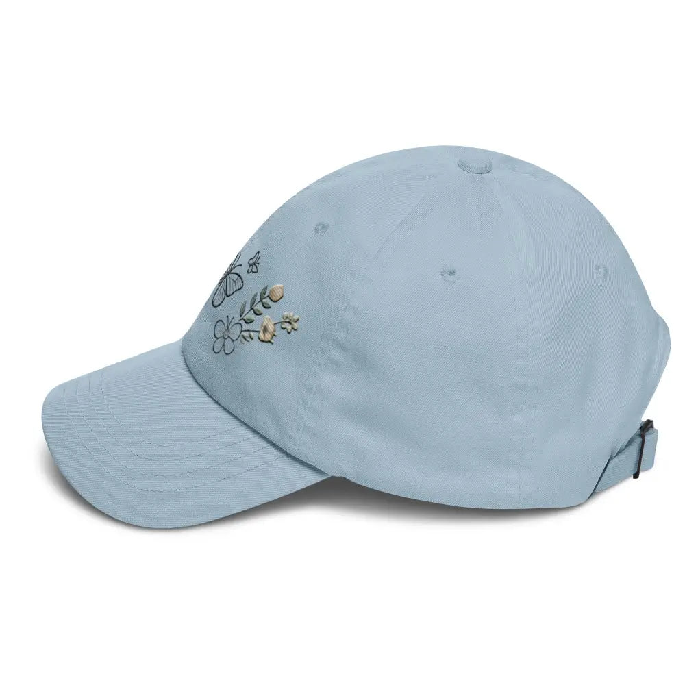 Light blue beautiful embroidered butterfly flowers dad hat