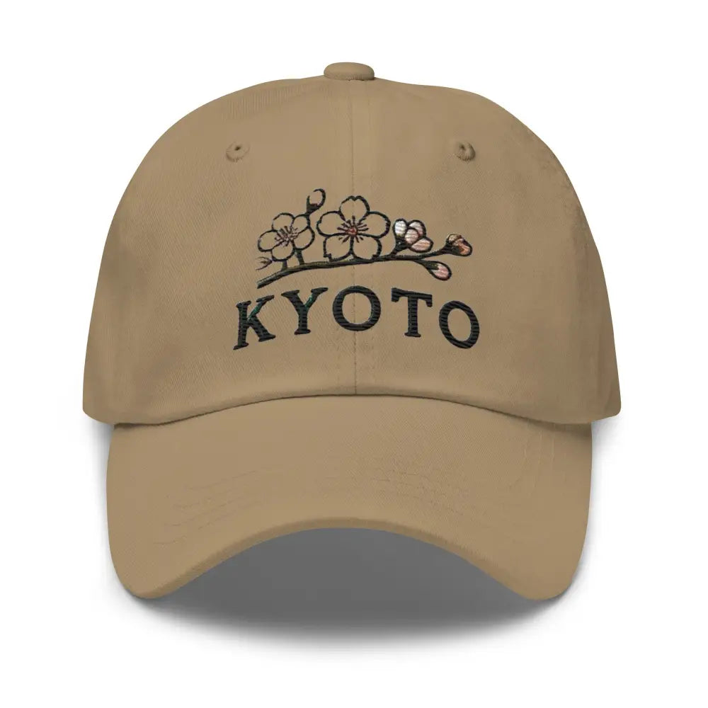 Beautiful Kyoto Japan cherry blossom dad embroidered tan cap