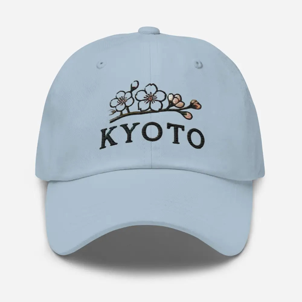 Light blue cherry blossom dad embroidered cap with Kyoto Japan text