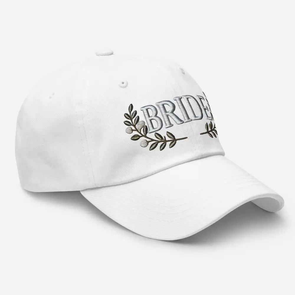 White embroidered bride floral baseball cap for weddings