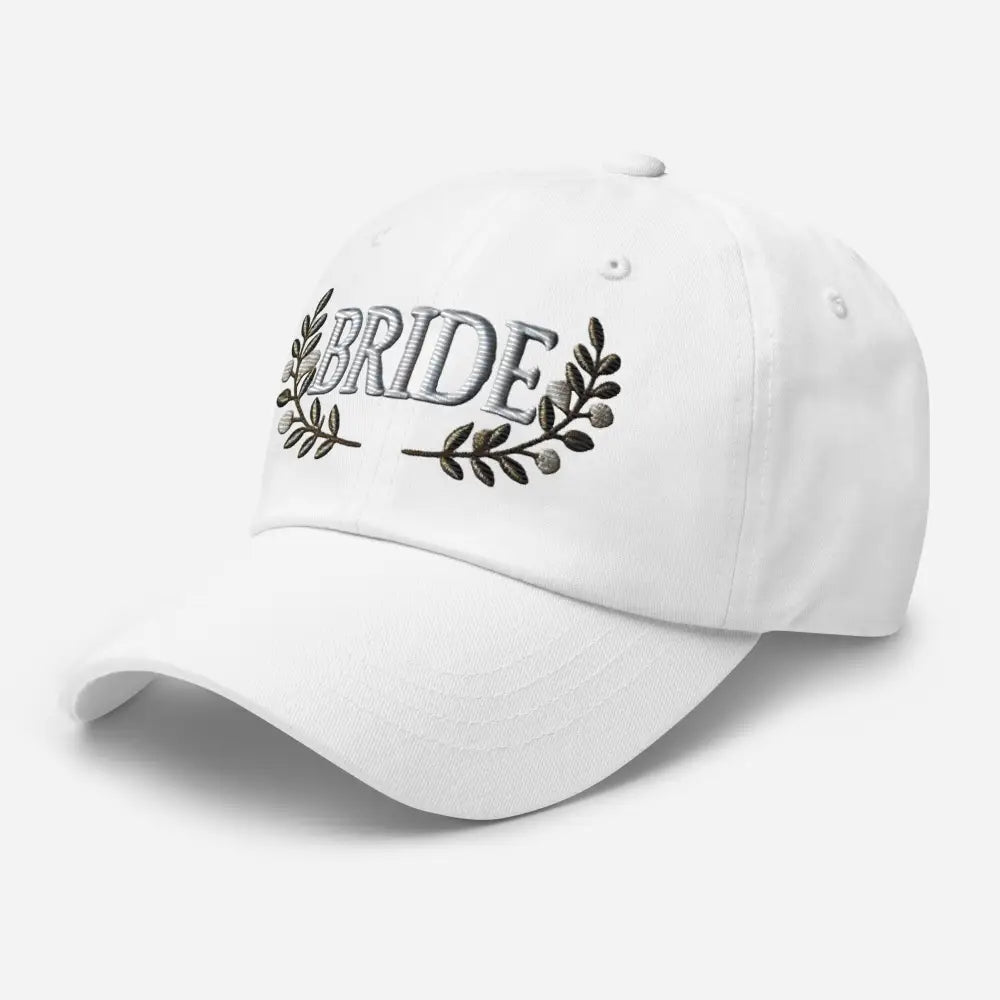Embroidered bride floral white baseball cap with olive branches