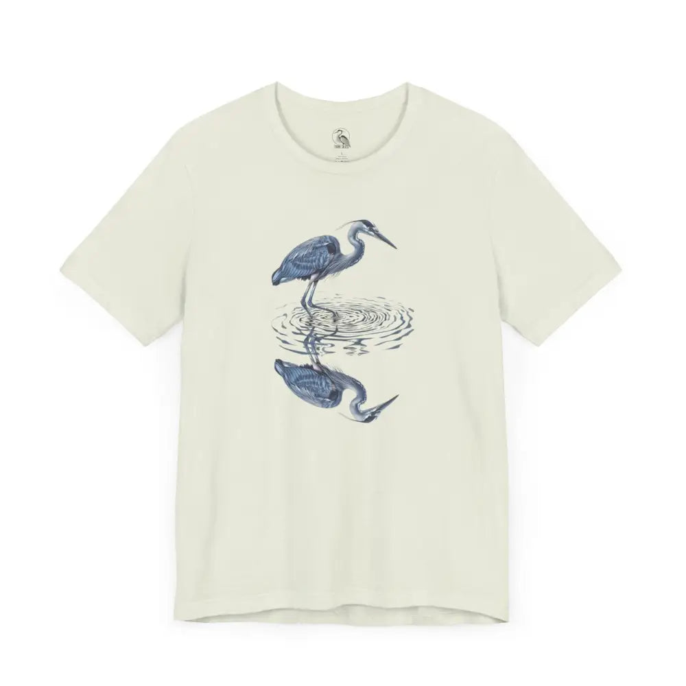 Light-colored heron with reflection graphic t-shirt by Trini Skies Supply