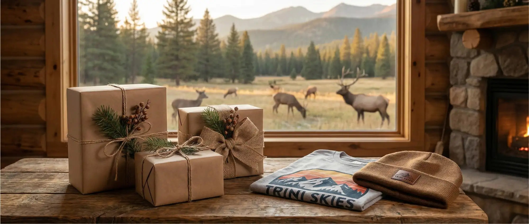 Beige knit beanie with a small brown leather patch on the front.
