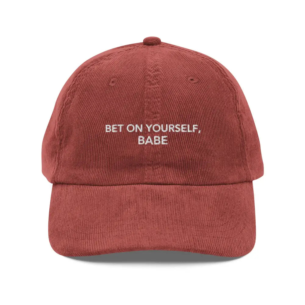 Trini Skies embroidered vintage corduroy baseball cap in red