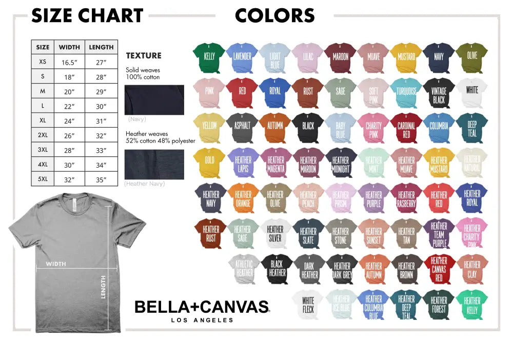 Gray heathered marlin tee husband gift on Bella+Canvas LA size chart
