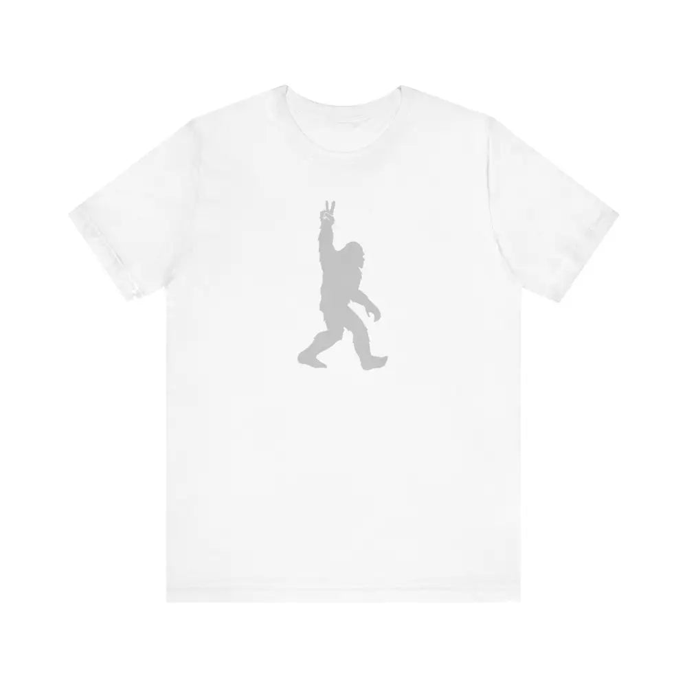 White Bigfoot peace sign tee on legendary journey cotton