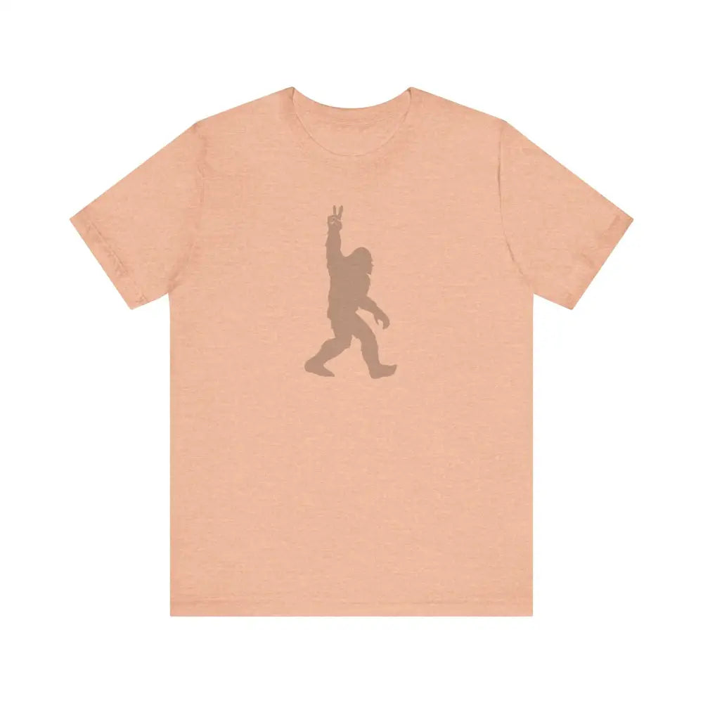 Peach Bigfoot Legendary Journey Tee with Sasquatch Peace Sign