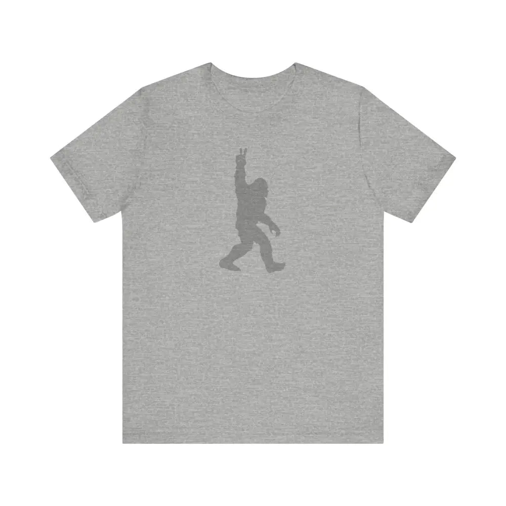 Bigfoot legendary journey gray tee with peace sign silhouette