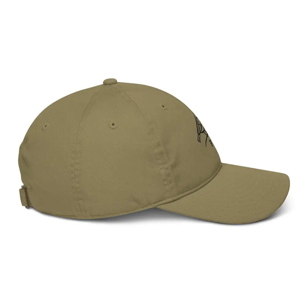 Trini Skies embroidered cotton dad hat in tan six-panel style