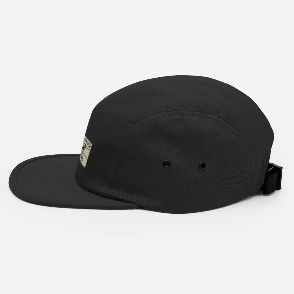 Black embroidered bird hat five panel camping cap nylon strap clip closure