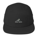 Bird Nerd embroidered black five-panel cap with bird design