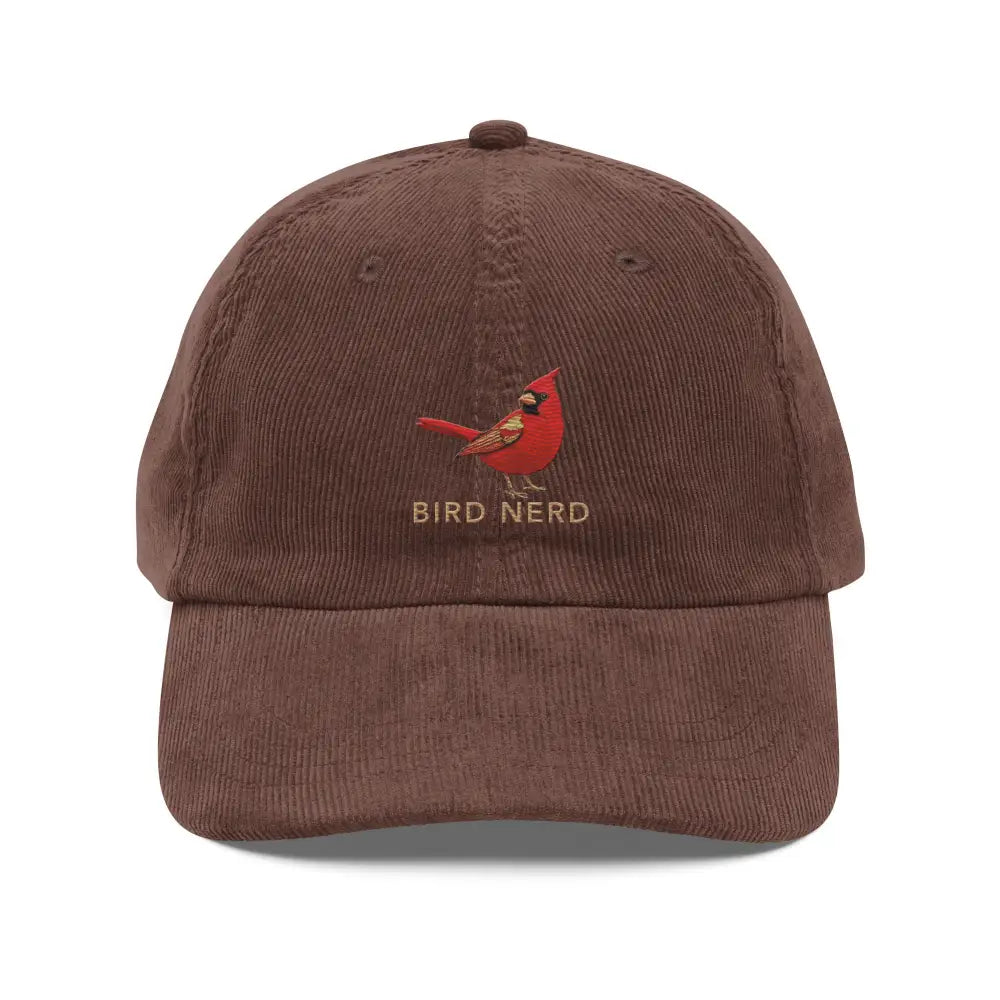 Bird Nerd Embroidered Vintage Corduroy Cap with Red Cardinal by Trini Skies