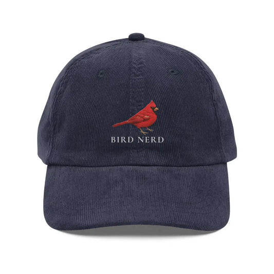 Bird Nerd Embroidered Hat | Cardinal Vintage Corduroy Cap Wildlife - Navy - Hats navy blue corduroy baseball cap 1