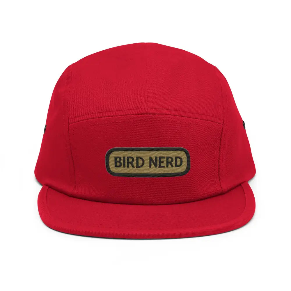 Red embroidered corduroy bird nerd camper cap from Trini Skies Supply
