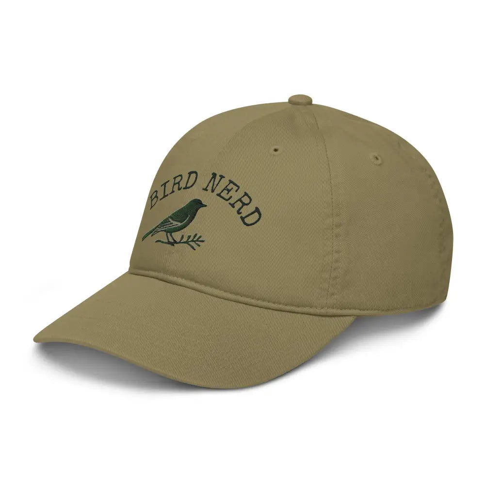 Bird Nerd organic cotton dad embroidered khaki baseball cap with bird design