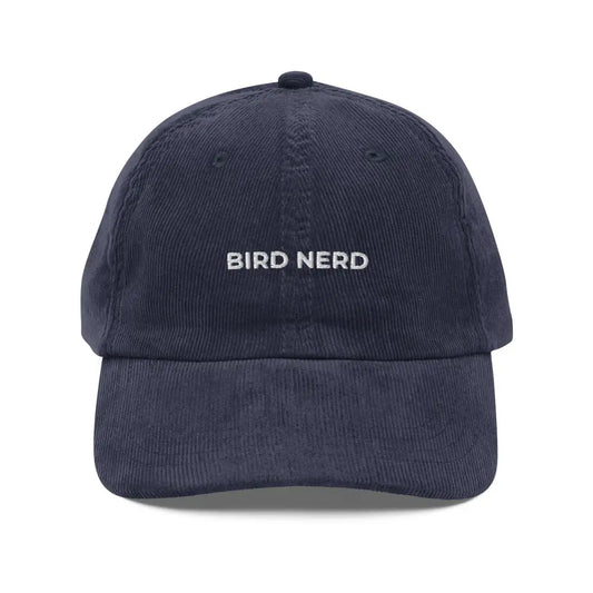 Bird Nerd Embroidered Vintage Corduroy Hat for Lovers - Navy - Hats dark blue corduroy baseball cap 1