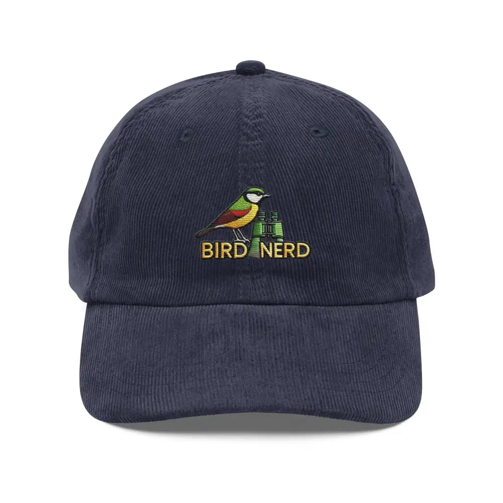 Bird Nerd Vintage embroidered corduroy baseball cap with bird and binoculars