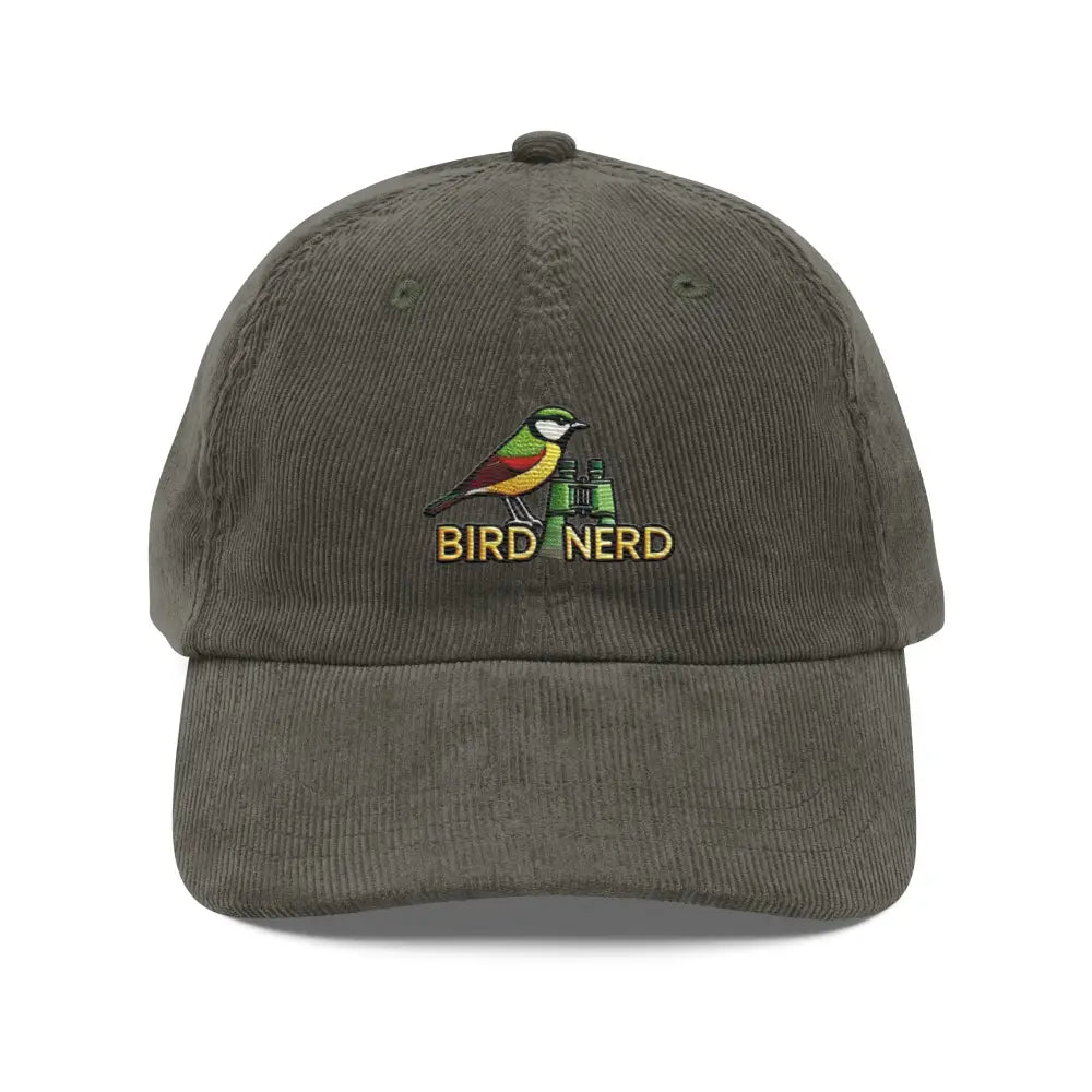 Bird Nerd Vintage embroidered corduroy baseball cap with bird and binoculars