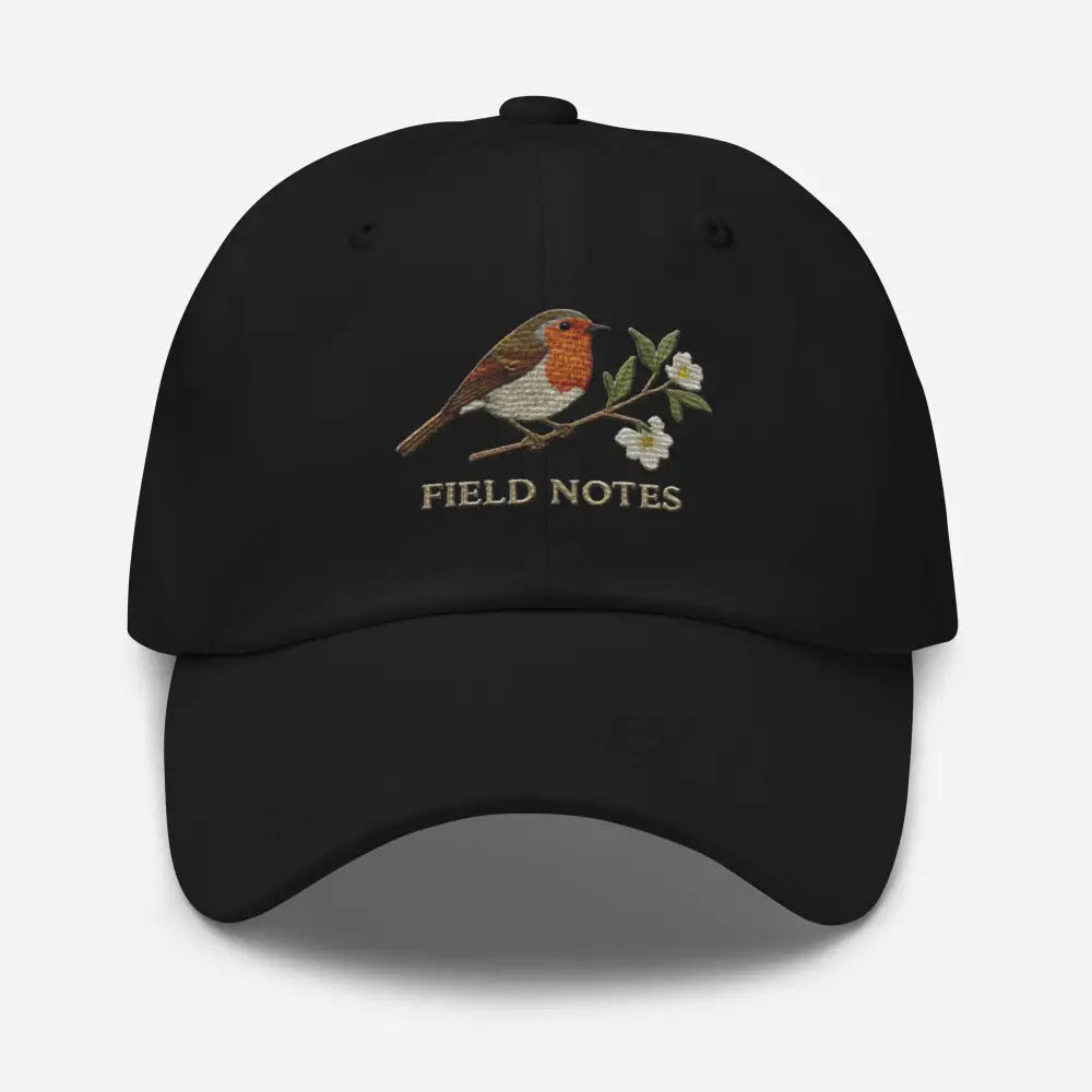 Black bird and flowers embroidered dad hat on vintage cotton twill
