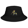 Bird watcher bucket hat with Trini Skies embroidered bird and binoculars