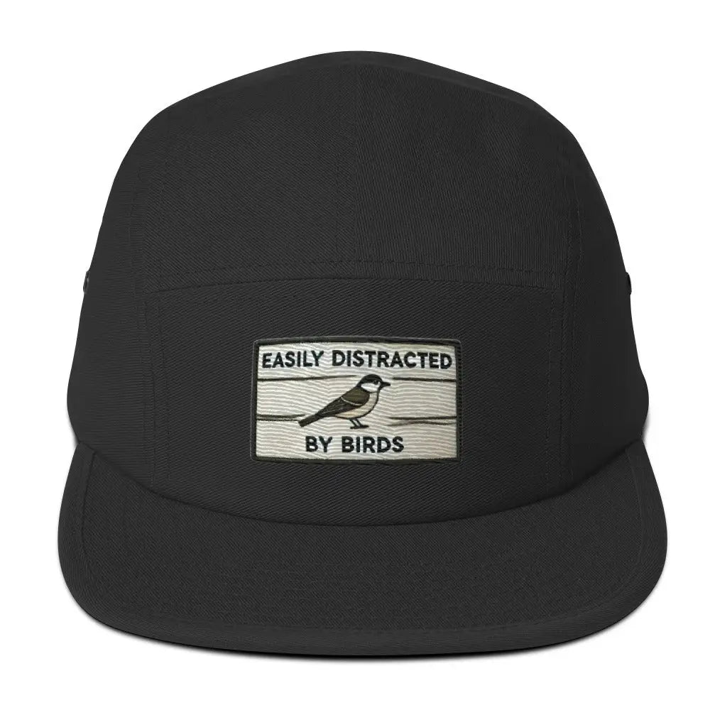 Black Trini Skies birds five panel embroidered corduroy hat