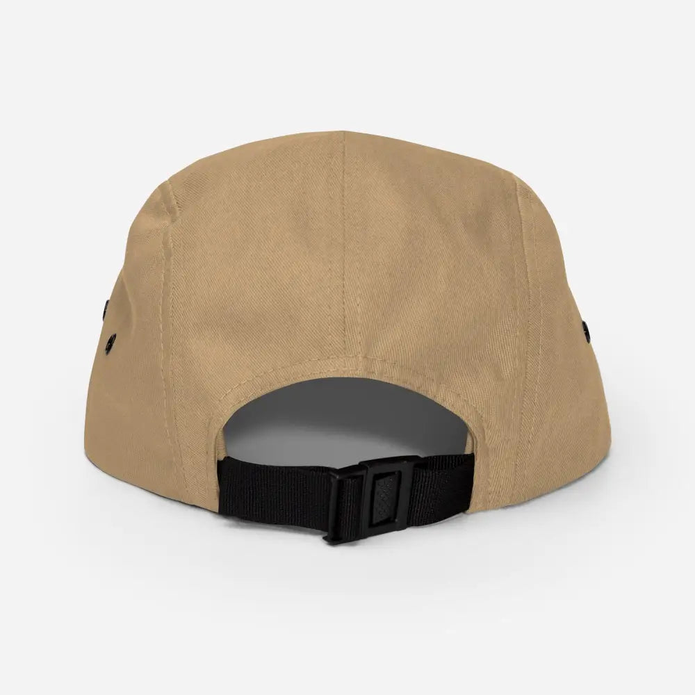 Khaki Birds Five Panel Embroidered Hat with black strap