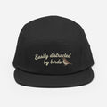 Black birdwatcher camper hat with birds direct embroidery and bird lovers gift design