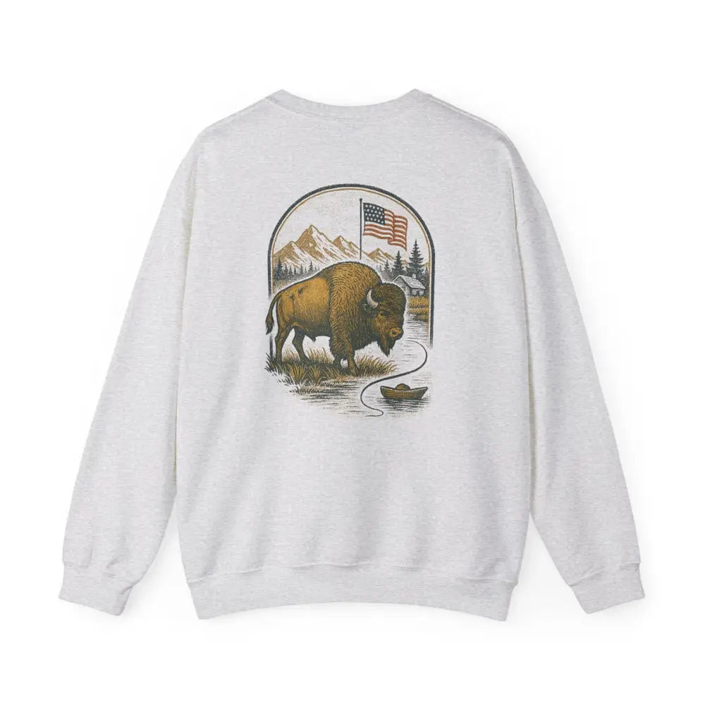 White Bison Lodge Crewneck Sweatshirt with Bison Graphic