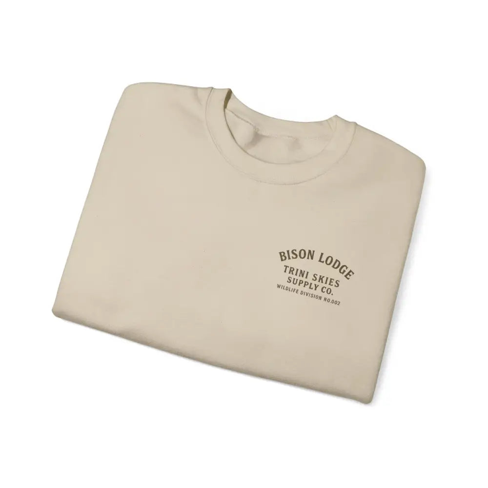 Folded cream t-shirt with bison lodge crewneck graphic print