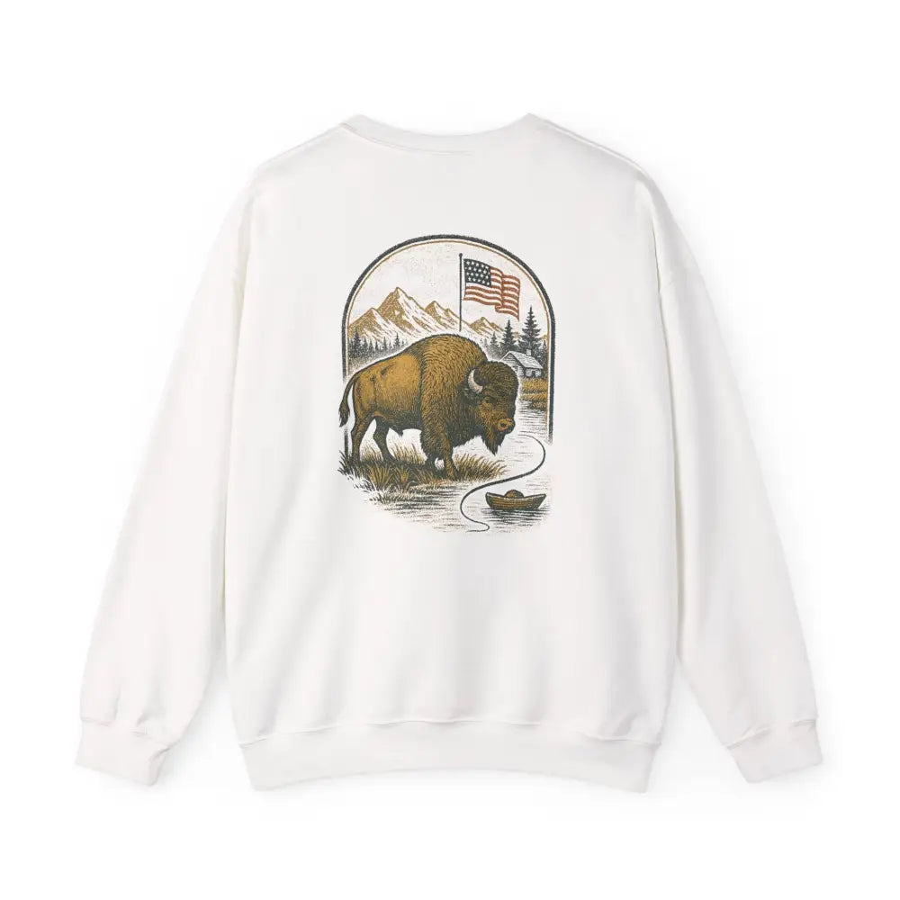 Bison Lodge Crewneck sweatshirt with bison flag graphic