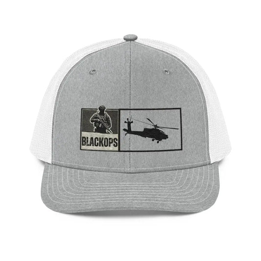 Black Ops Helo Embroidered Tactical Hat- Premium Military Style Cap. Helicopter Tribute - Heather Grey/White - Hats