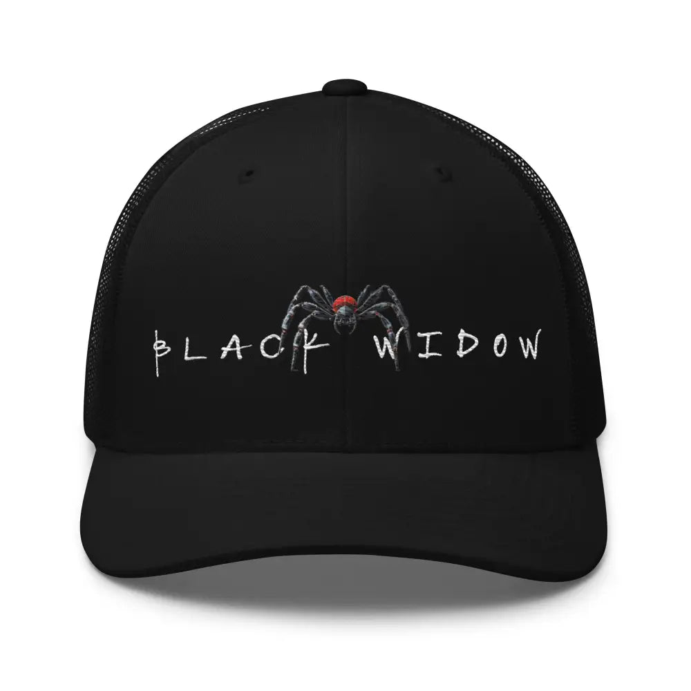 Black Widow embroidered trucker hat spider design