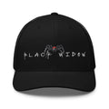 Black Widow embroidered trucker hat spider design