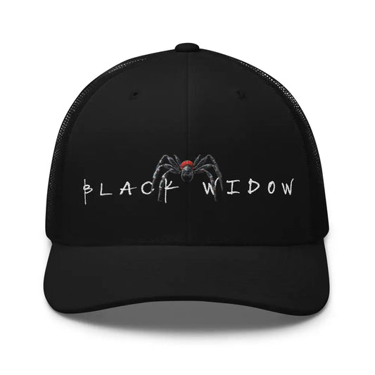 Black Widow Embroidered Trucker Hat Stylish Spider Design - black trucker cap spider graphic 1