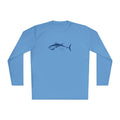 Light blue long sleeve UV protection fishing t-shirt with bluefin tuna graphic