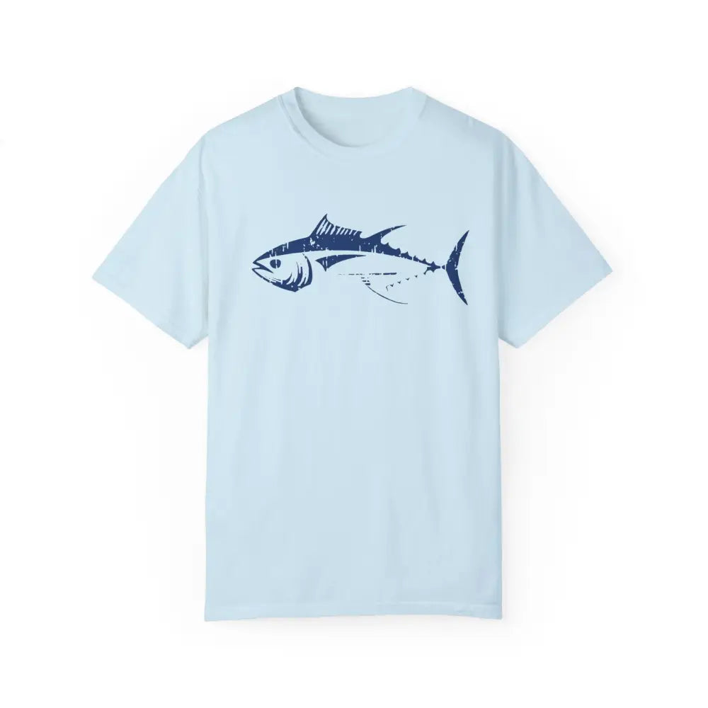 Light blue t-shirt with bluefin tuna graphic for ocean lovers