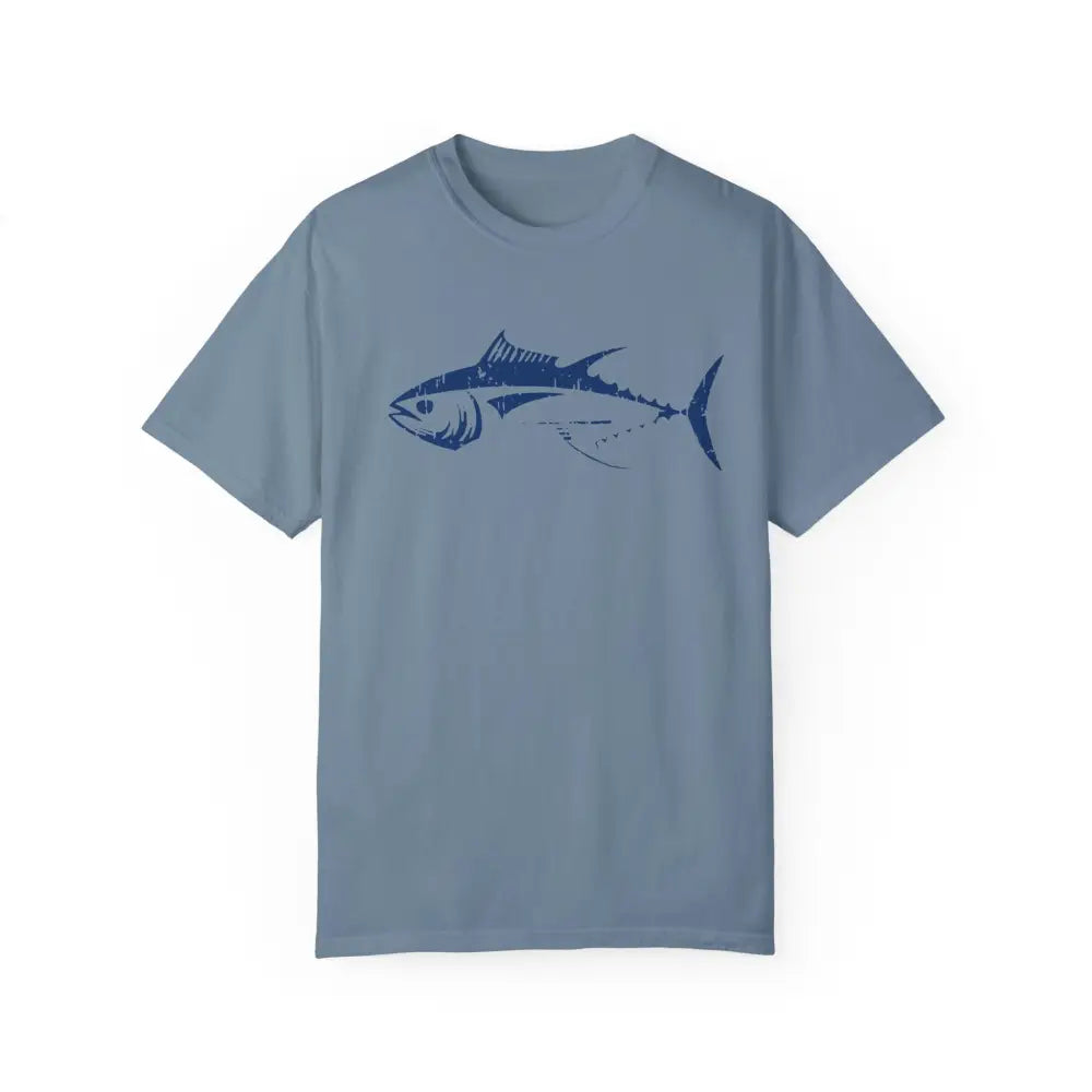 Light blue t-shirt with bluefin tuna graphic for ocean lovers