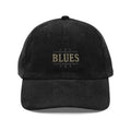 Blues embroidered corduroy hat in vintage outlaw-inspired cap style
